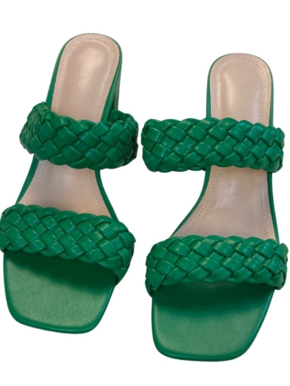 European Design Size 40 Green Two Strap Sandals 2 Inch Heel